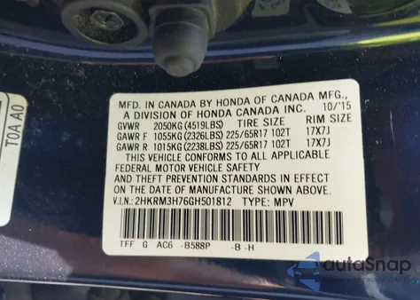 2016 Honda Cr-V Ex-L from USA, damaged, VIN 2HKRM3H76GH501812